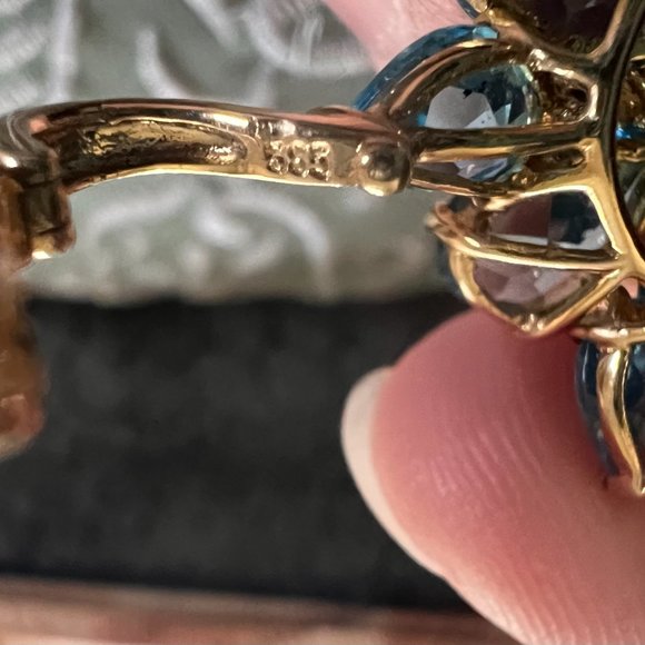 Vintage Blue Topaz Cluster with Diamond Pendant, Blue Topaz Jewelry - Picture 6 of 8